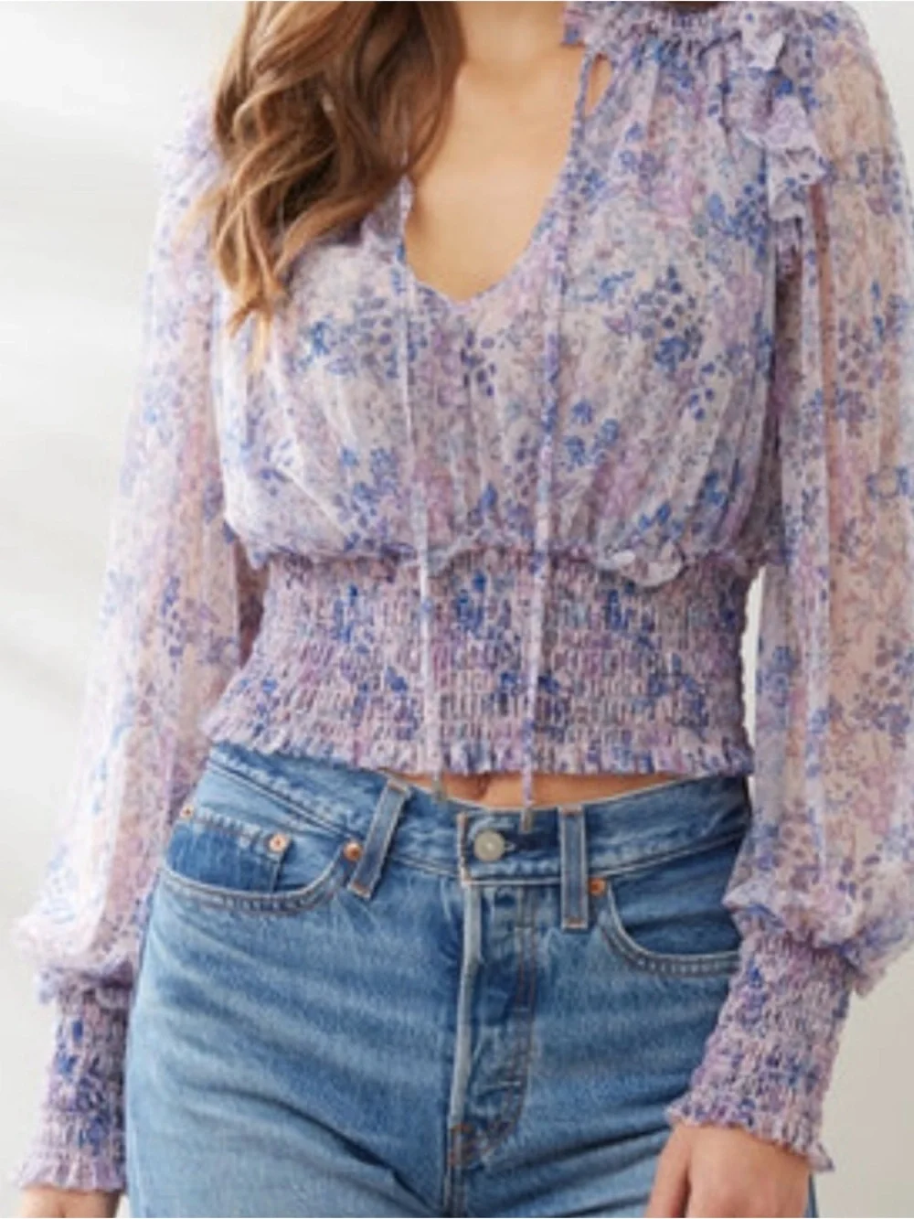 Free People Twyla sheer floral blouse in lilac